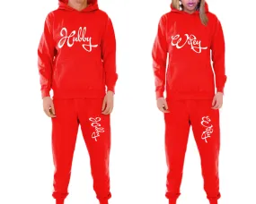 Hubby Wifey Couple Matching Pullover Hoodies and Jogger Pants Top & Bottom Sets