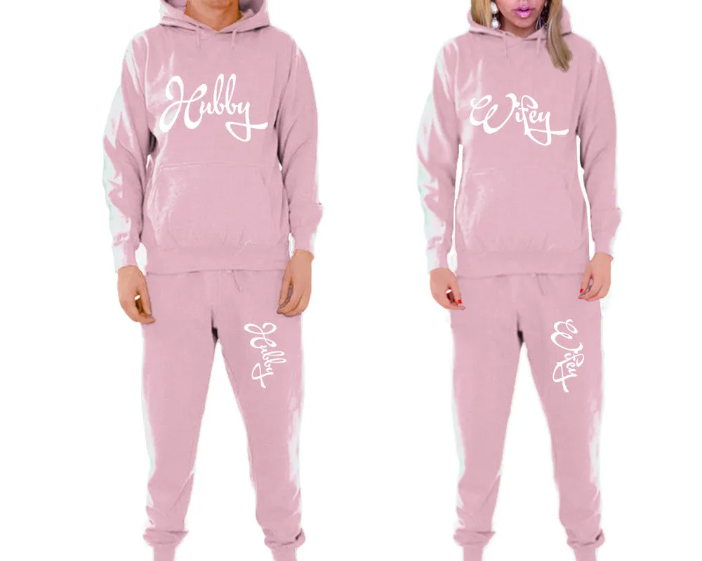 Hubby Wifey Couple Matching Pullover Hoodies and Jogger Pants Top & Bottom Sets