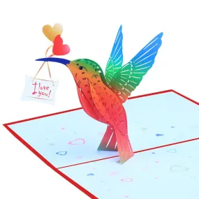 Hummingbird Bird I Love you Pop Up Greeting Card - Handmade, Perfect for Thinking of You, Congrats, Girls' Gifts & Thank You gift