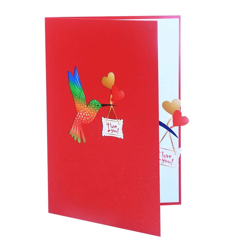 Hummingbird Bird I Love you Pop Up Greeting Card - Handmade, Perfect for Thinking of You, Congrats, Girls' Gifts & Thank You gift