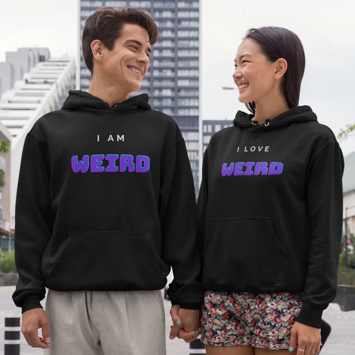 I Am Weird / I Love Weird Matching Couple Hoodies