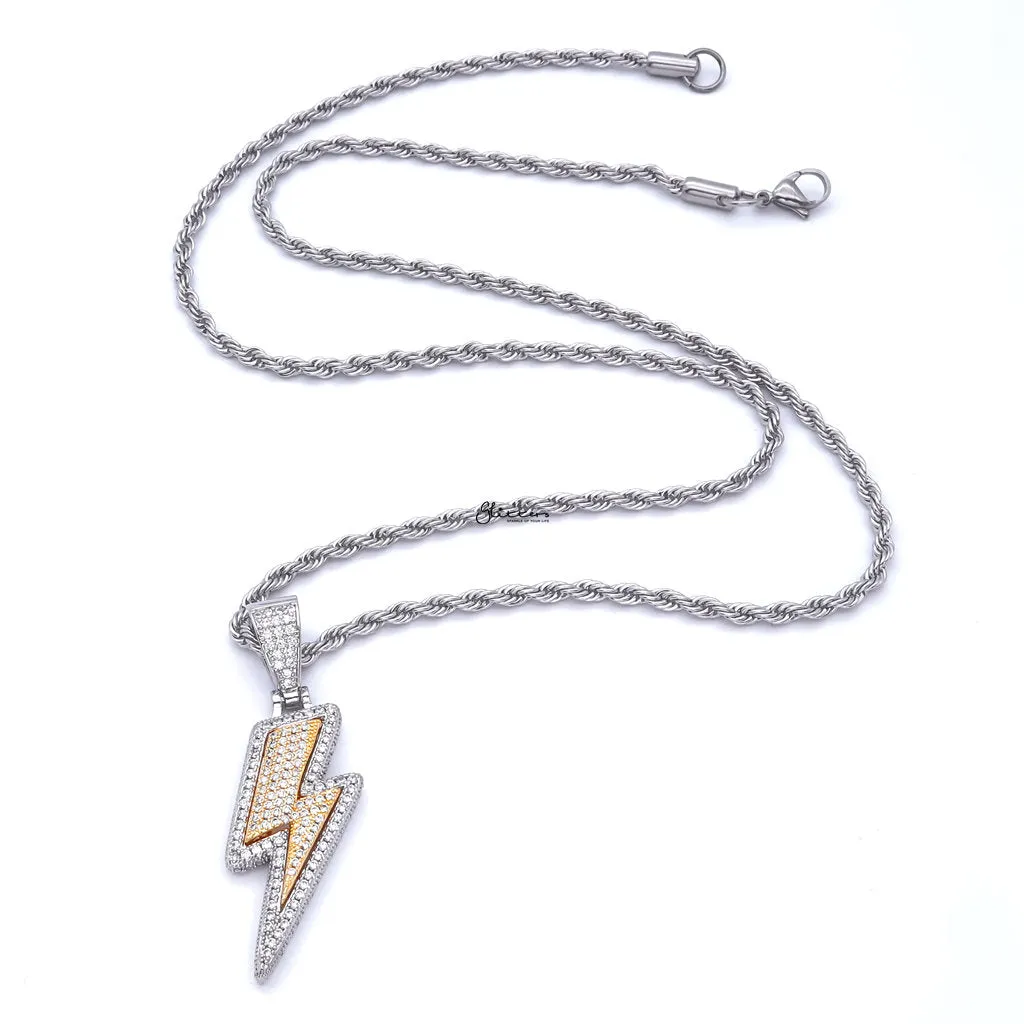 Iced Out Two Tone Lightning Bolt Pendant