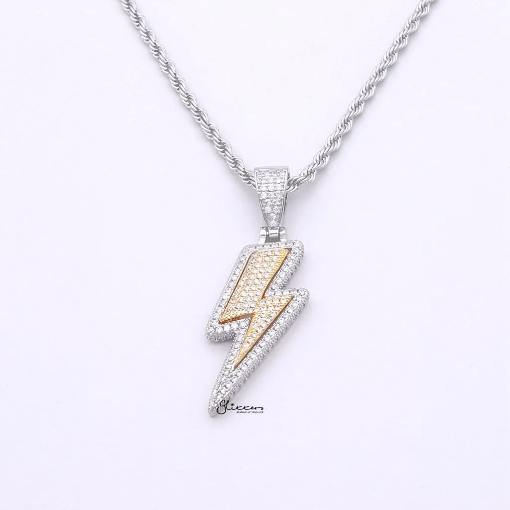 Iced Out Two Tone Lightning Bolt Pendant