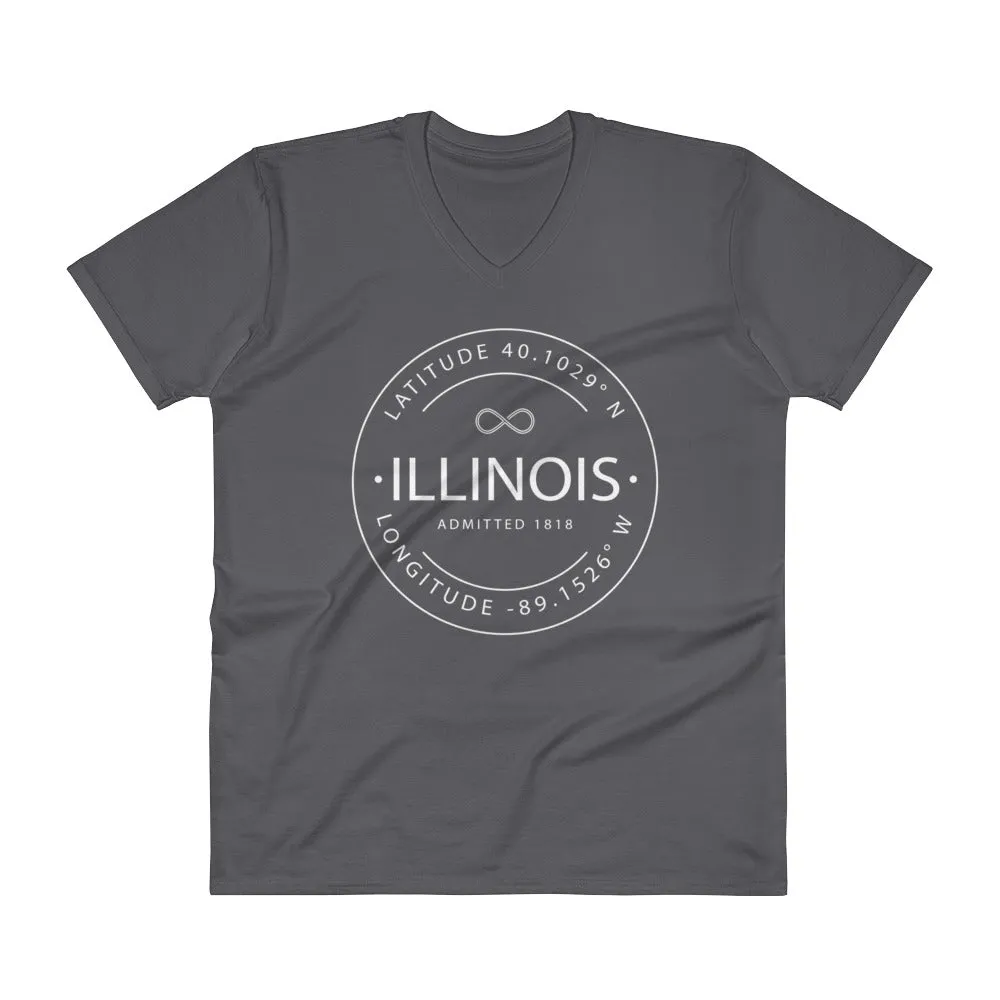 Illinois - V-Neck T-Shirt - Latitude & Longitude