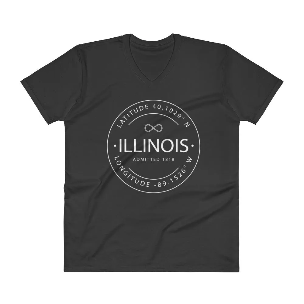 Illinois - V-Neck T-Shirt - Latitude & Longitude