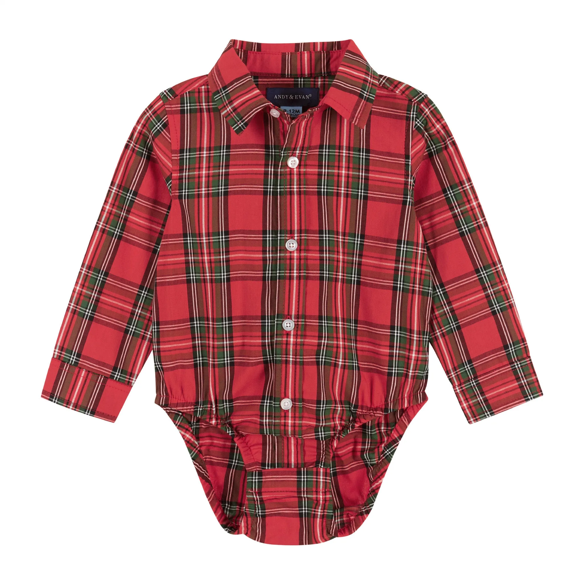 Infant Red Plaid Flannel Buttondown w/ Suspenders Set  | Red