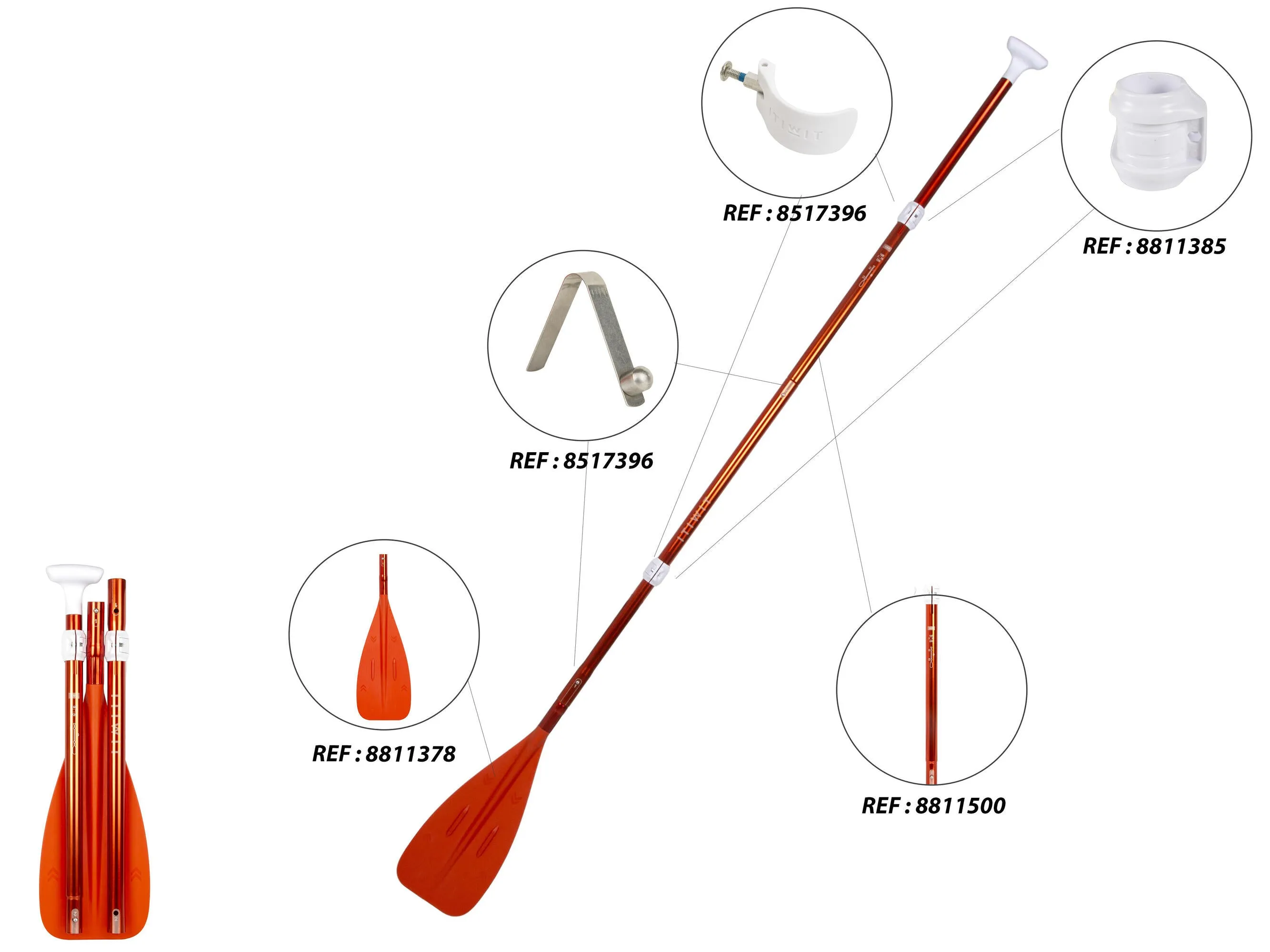 Itiwit Paddle Ultra-compact 5-part stand-up paddle (160-220 cm orange).