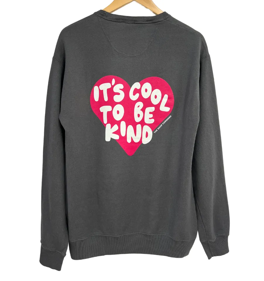 'IT'S COOL TO BE KIND' UNISEX PULLOVER - Pigment Dyed Faded Charcoal