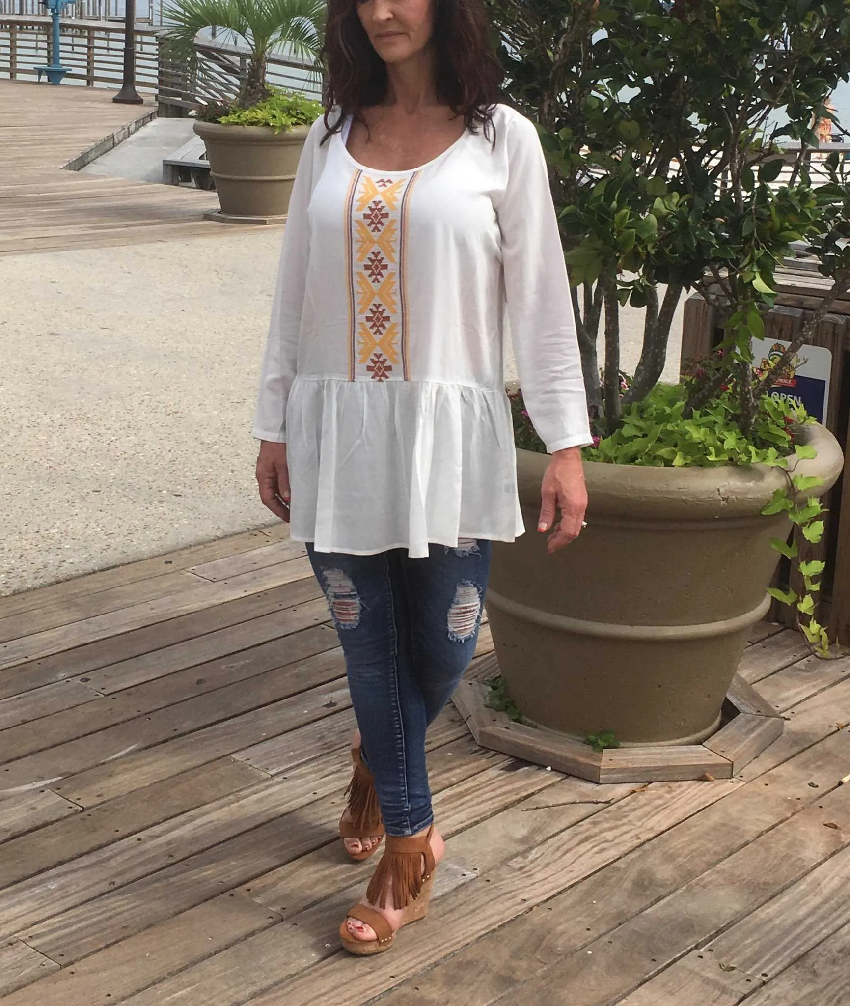 Ivory  Bohemian Embroidered Baby Doll Tunic