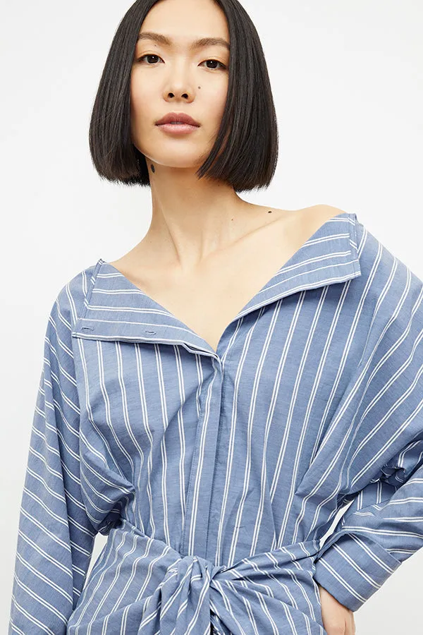 Janie Dress - Poplin Stripe :: Blue / White