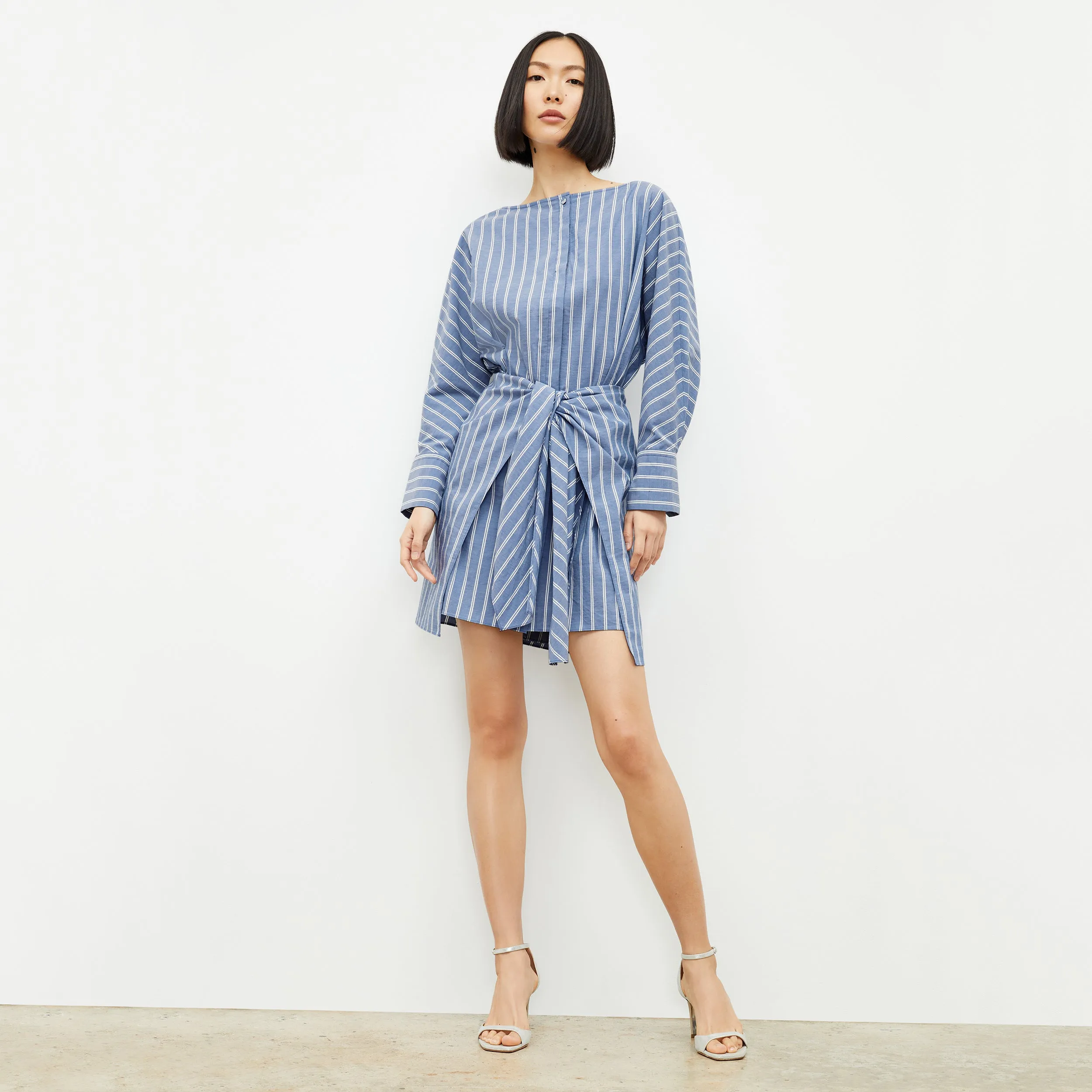 Janie Dress - Poplin Stripe :: Blue / White