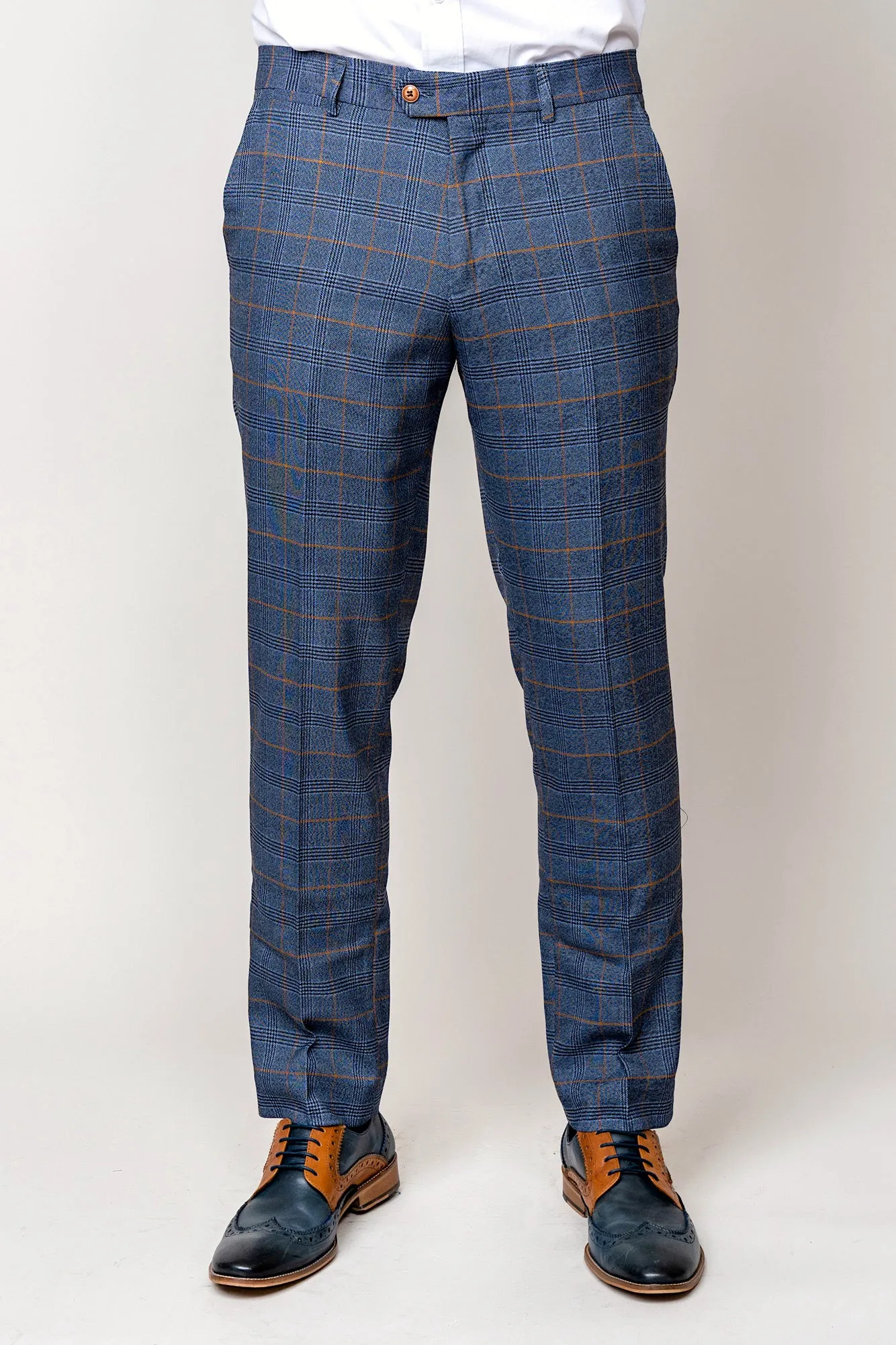 JENSON - Sky Blue Check Suit with Kelvin Tan Waistcoat