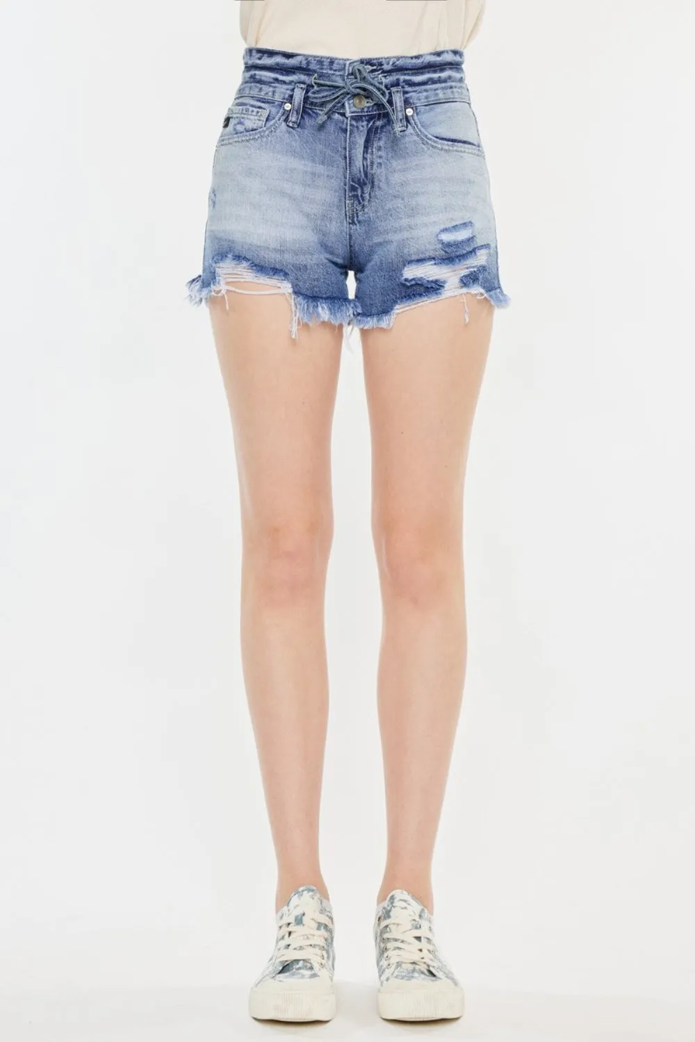 Kancan High Rise Frayed Hem Denim Shorts