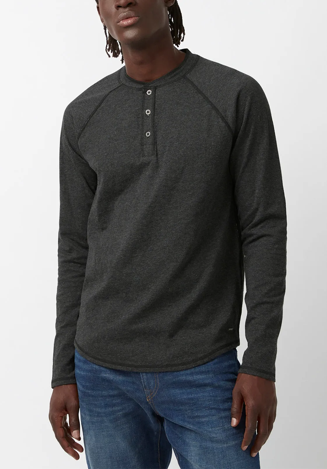 Kariver Men's Long-Sleeve Henley Top in Heather Black - BM24026