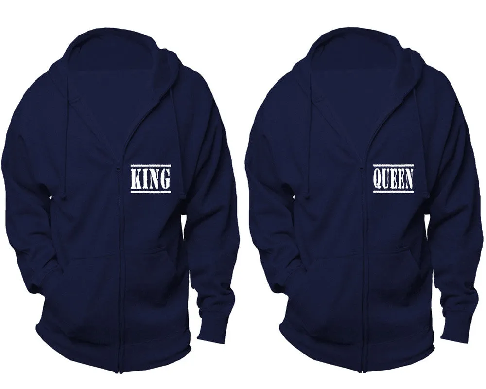 King Queen Couple Matching Zip Up Hoodies