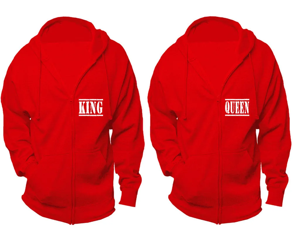 King Queen Couple Matching Zip Up Hoodies