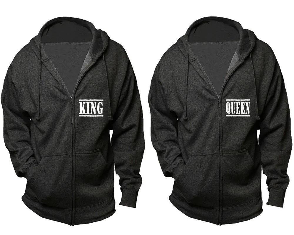 King Queen Couple Matching Zip Up Hoodies