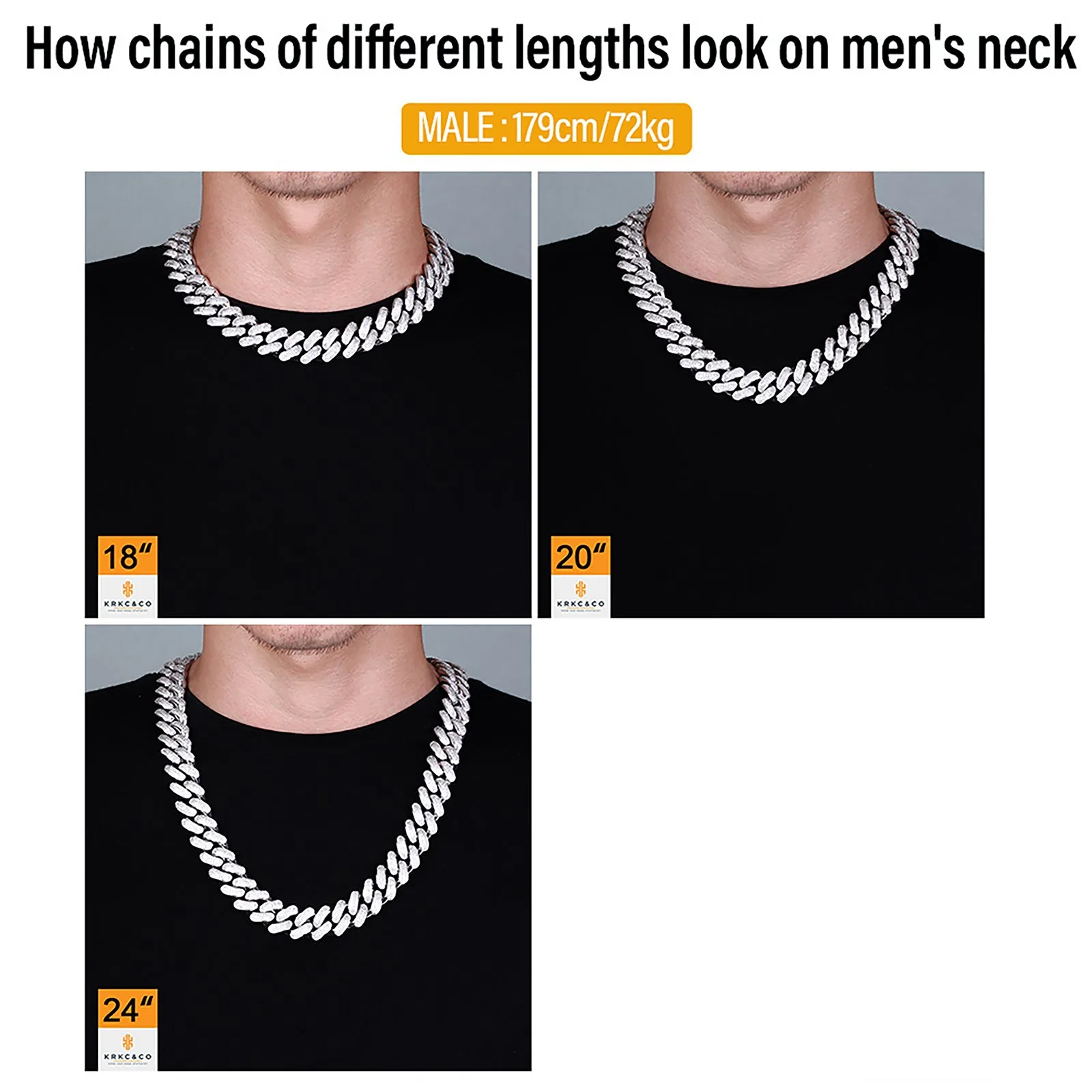 KRKC 18mm Iced Out Mens Cuban Chain and Bracelet Set in White Gold