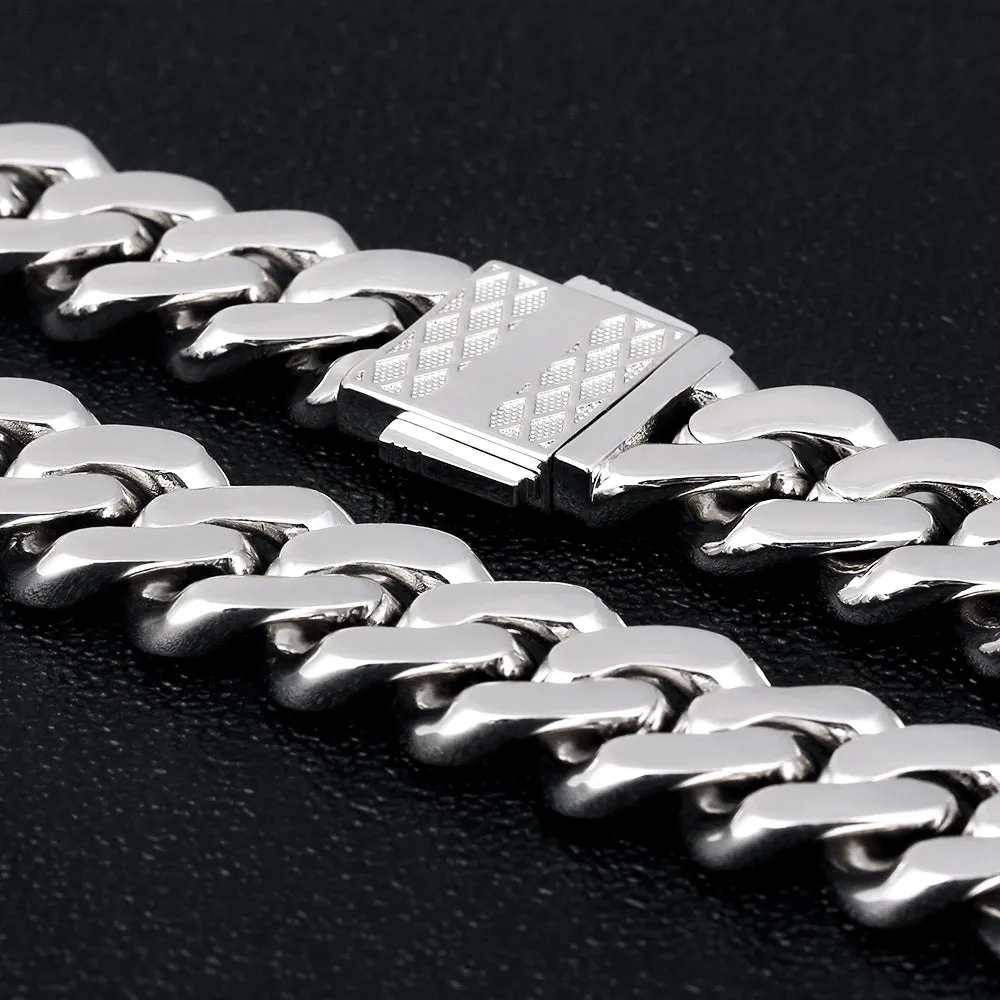 KRKC 18mm Iced Out Mens Cuban Chain and Bracelet Set in White Gold