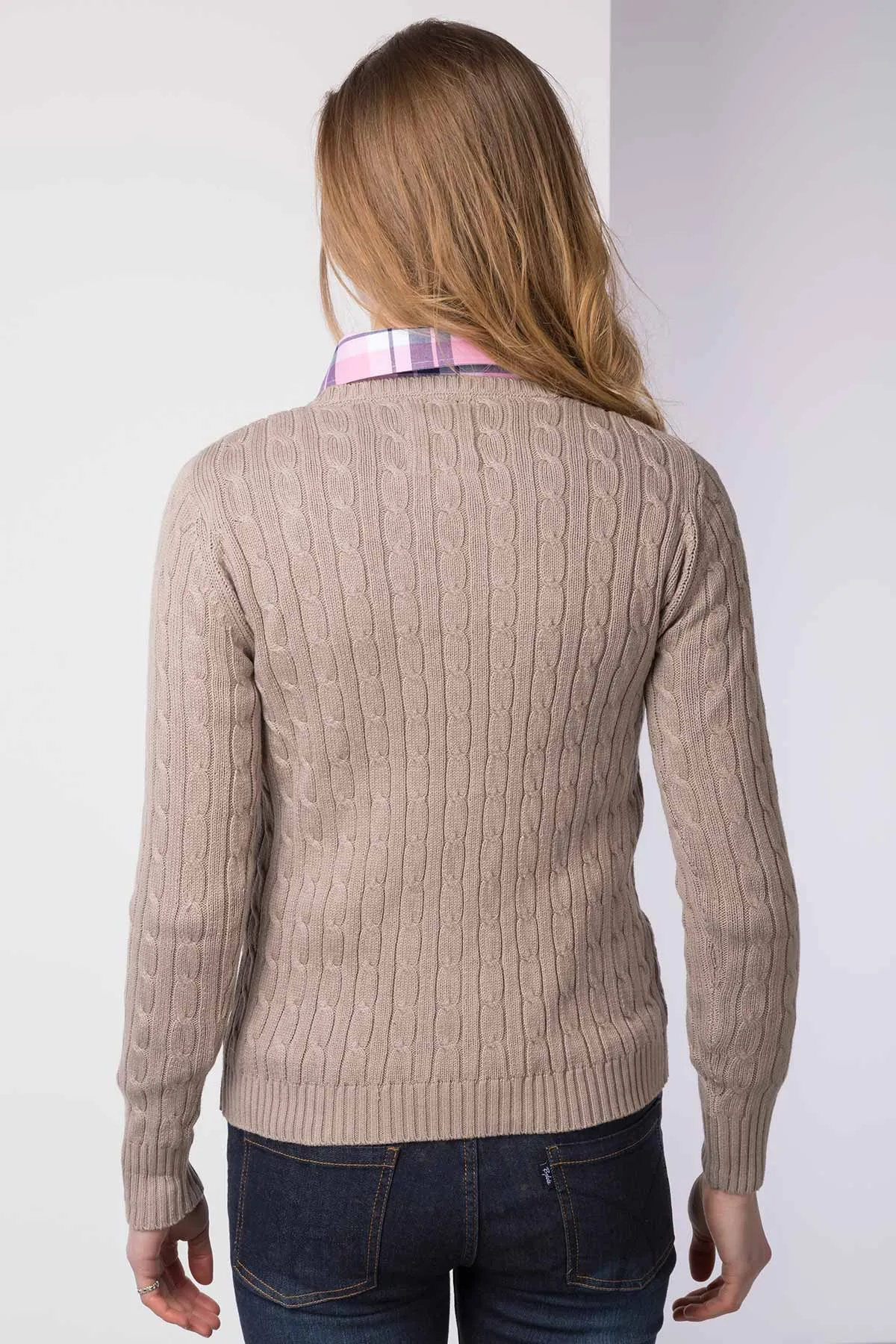 Ladies Crew Neck Cable Knit Jumper