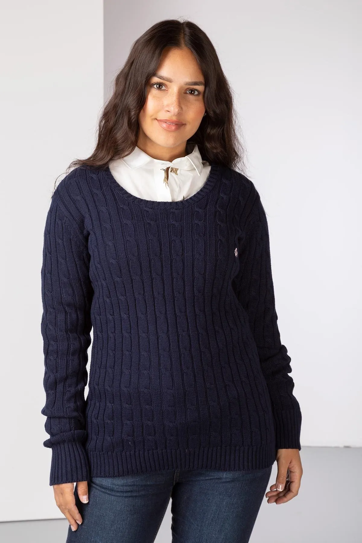 Ladies Crew Neck Cable Knit Jumper