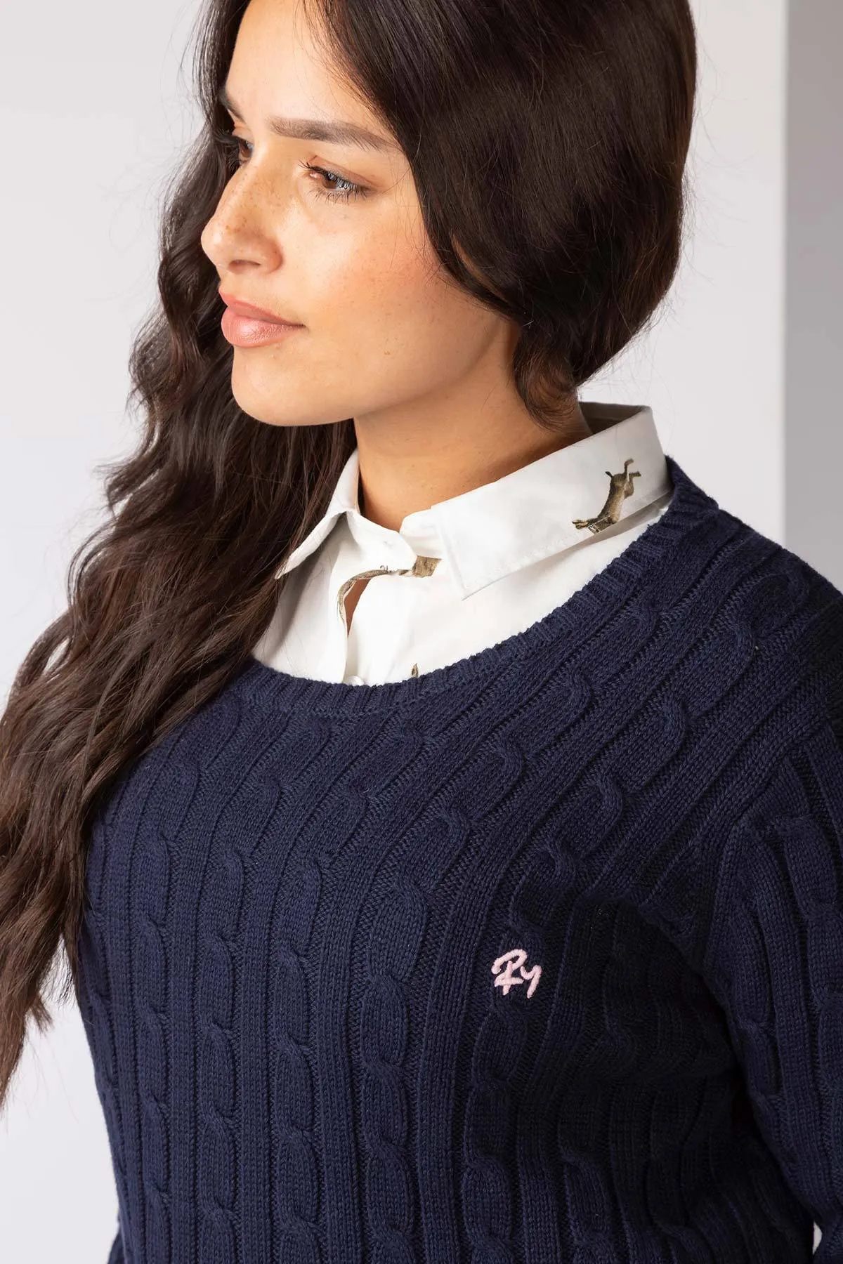 Ladies Crew Neck Cable Knit Jumper