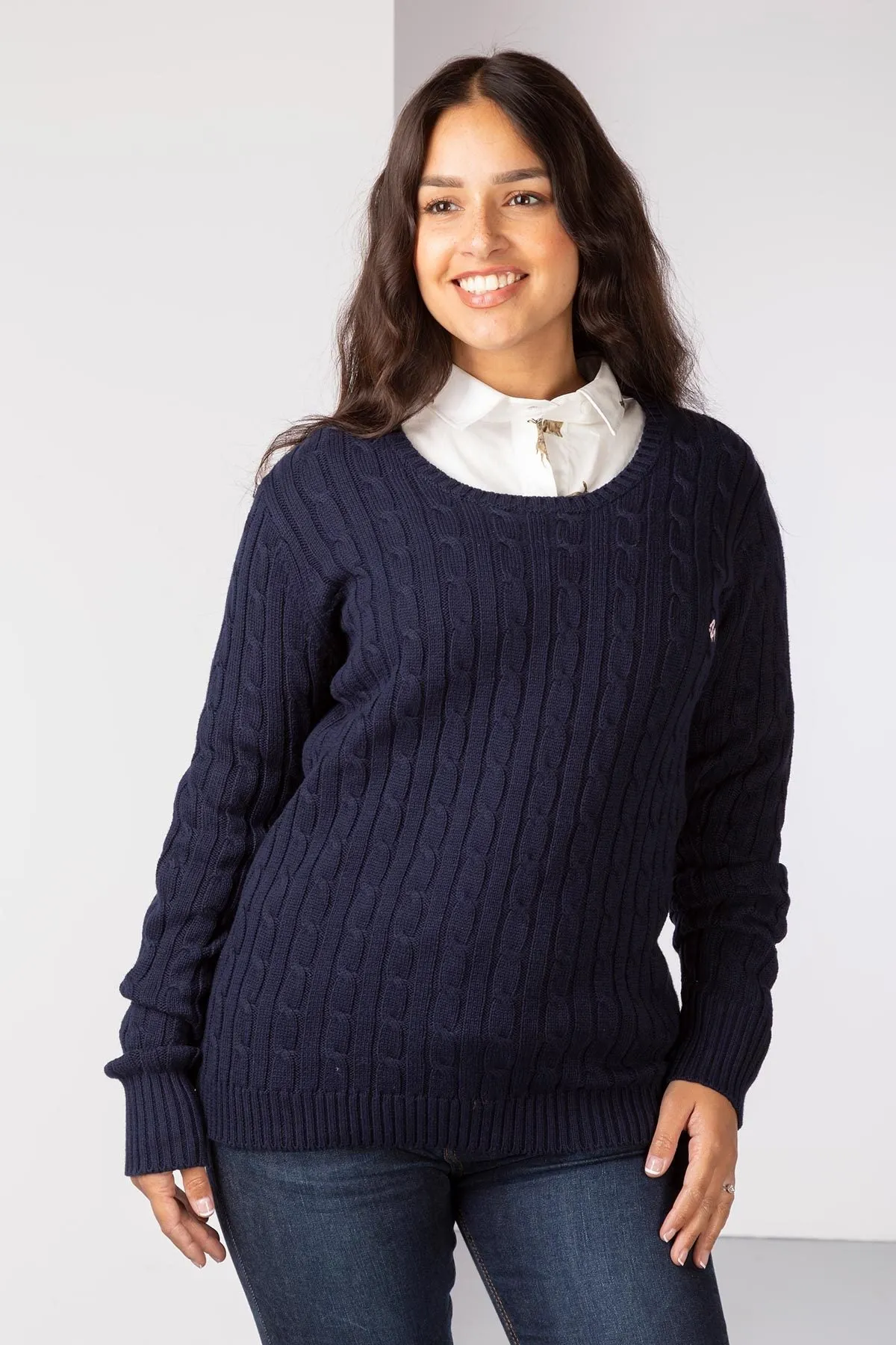 Ladies Crew Neck Cable Knit Jumper