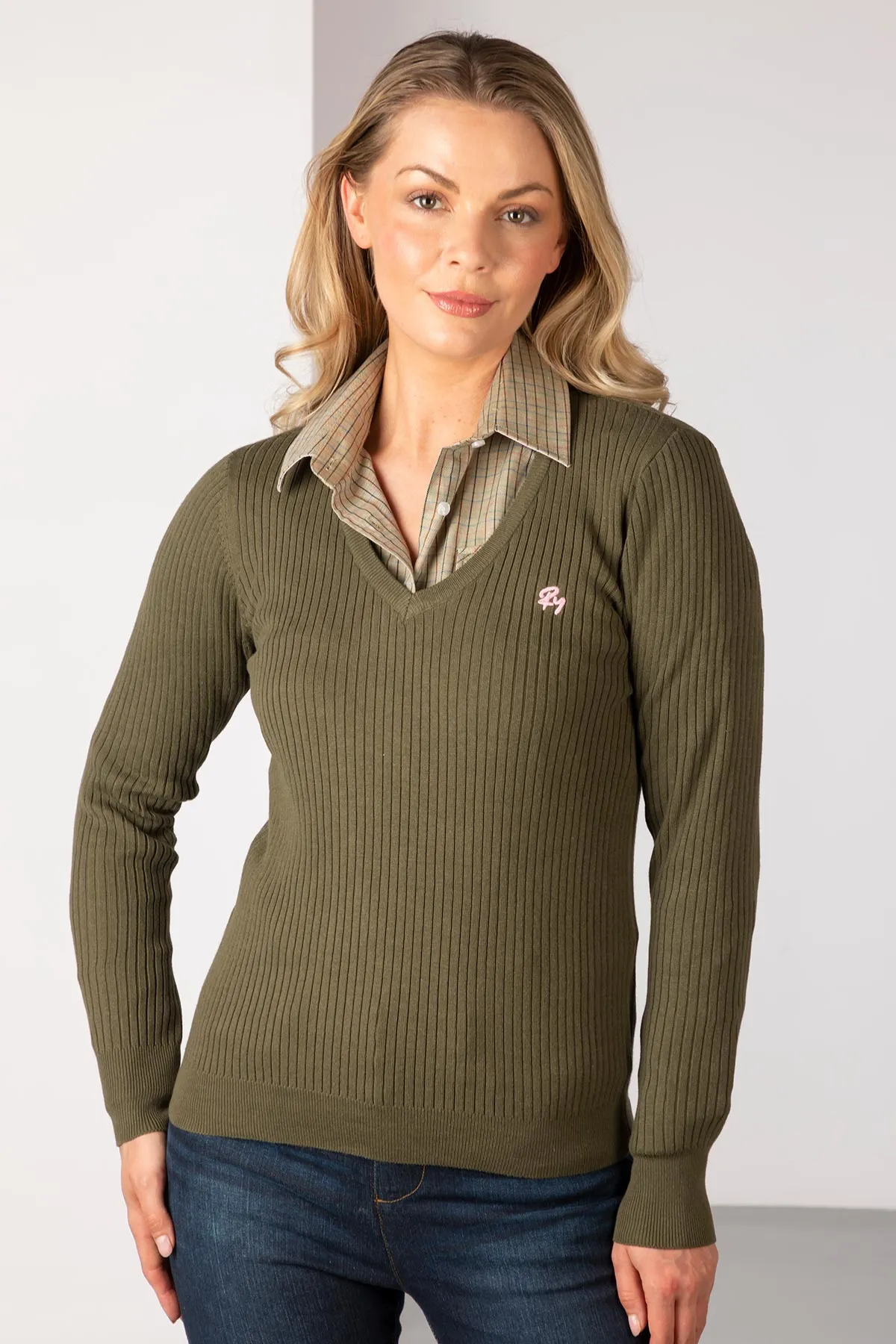 Ladies V Neck Ribbed Jumper - Gemma