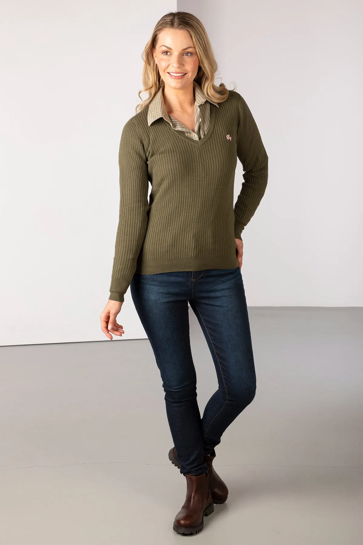 Ladies V Neck Ribbed Jumper - Gemma