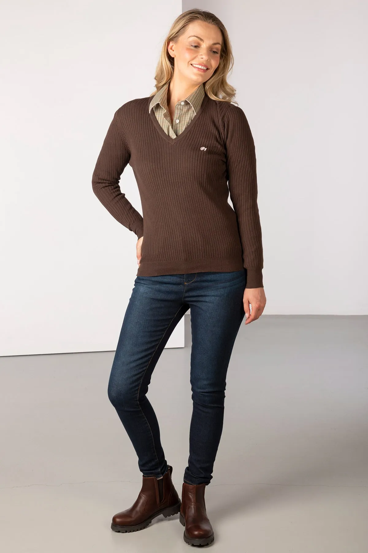 Ladies V Neck Ribbed Jumper - Gemma