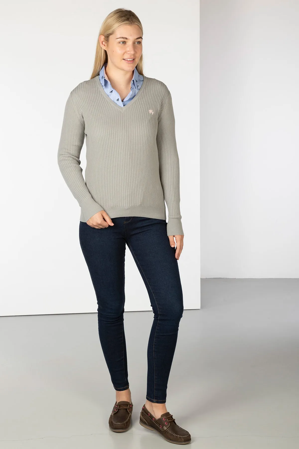 Ladies V Neck Ribbed Jumper - Gemma