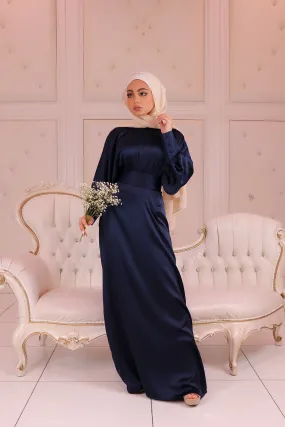 Liliana Batwing Satin Dress - Midnight Blue