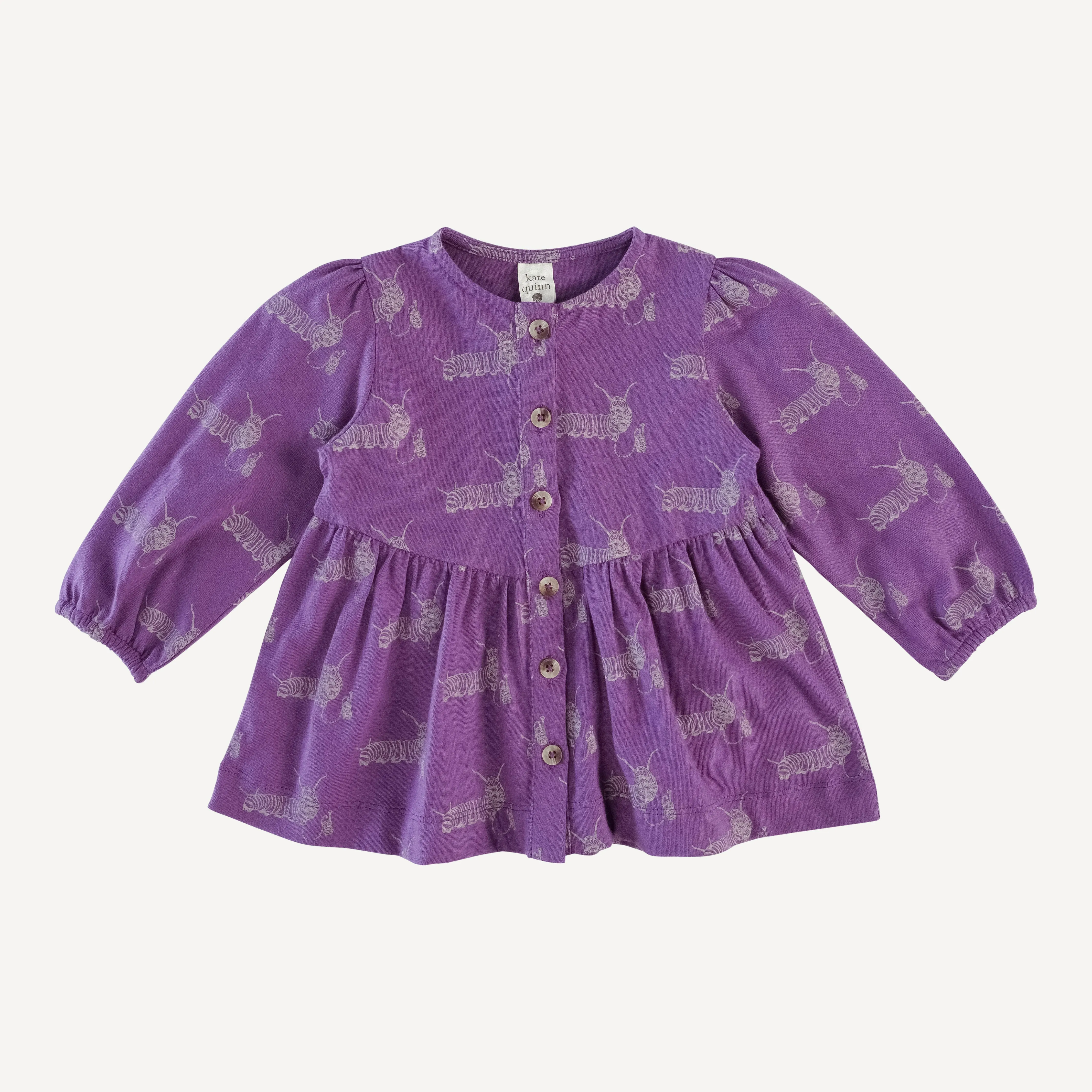 long sleeve button front v-waist top | plum caterpillar | organic cotton jersey