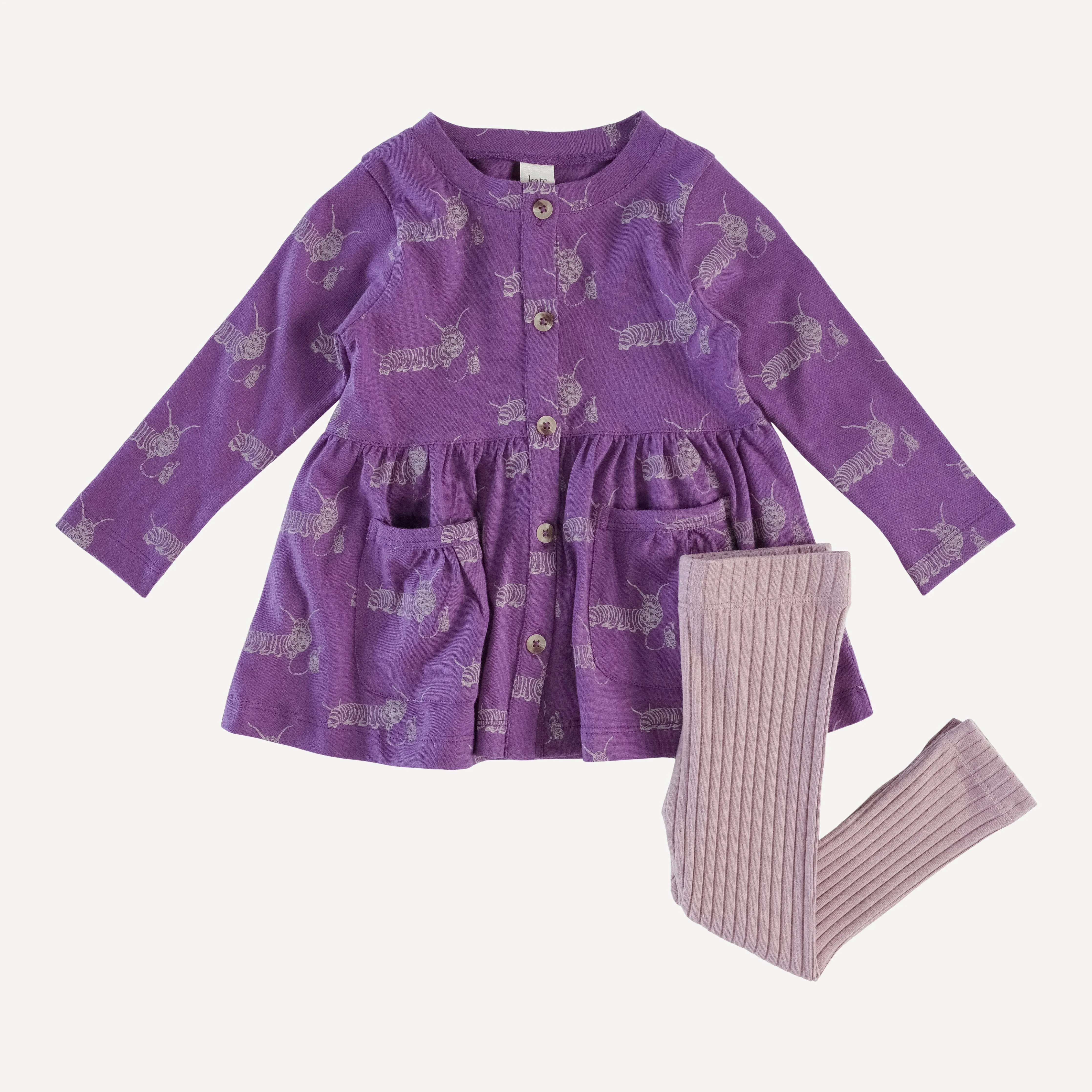 long sleeve gathered waist pocket top   legging set | plum caterpillar | organic cotton jersey