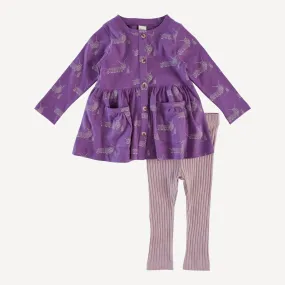 long sleeve gathered waist pocket top   legging set | plum caterpillar | organic cotton jersey