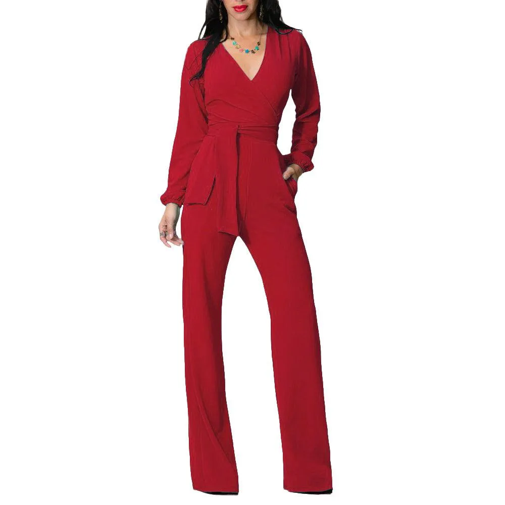 LONG SLEEVE WRAP JUMPSUIT