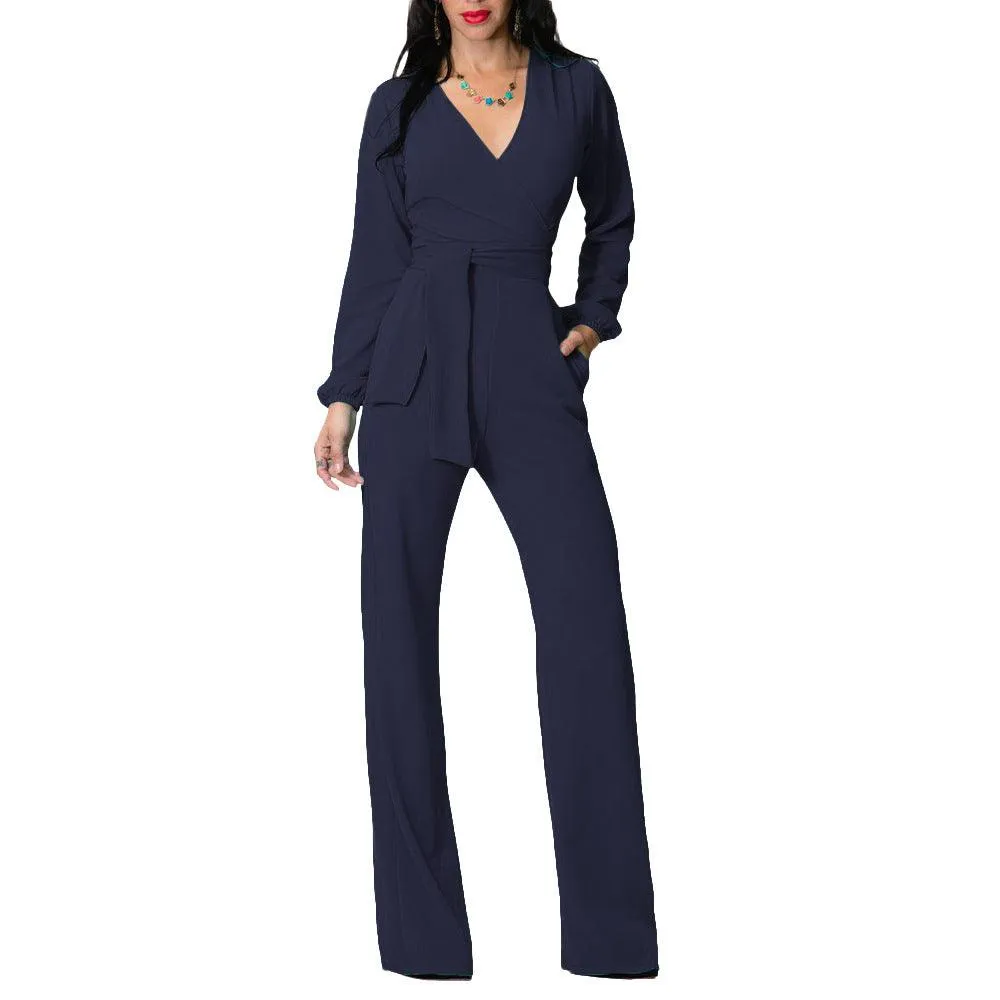 LONG SLEEVE WRAP JUMPSUIT