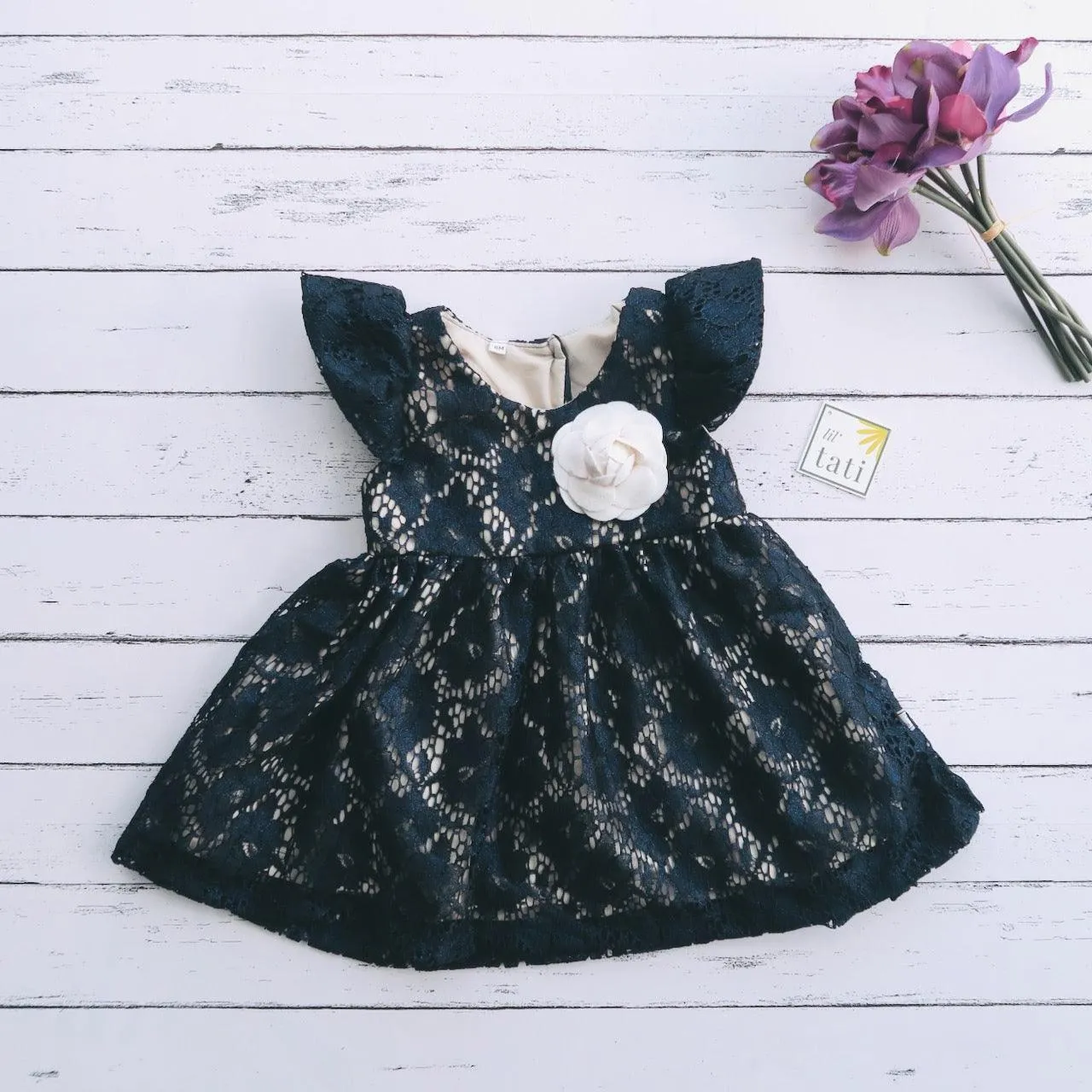 Lotus Dress in Glitzy Navy Blue Lace