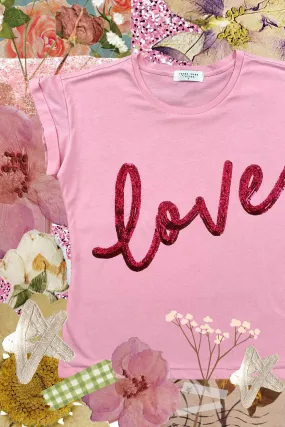 LOVE TEE PINK & RED SEQUINS