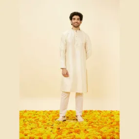 Manyawar Warm Cream Sequin Speckled Kurta Set