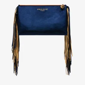 Maxi Fringe Clutch "Sapphire Blue" with golden Print