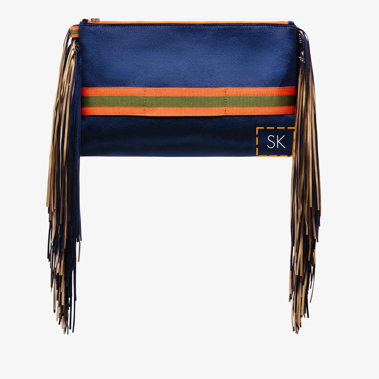 Maxi Fringe Clutch "Sapphire Blue" with golden Print