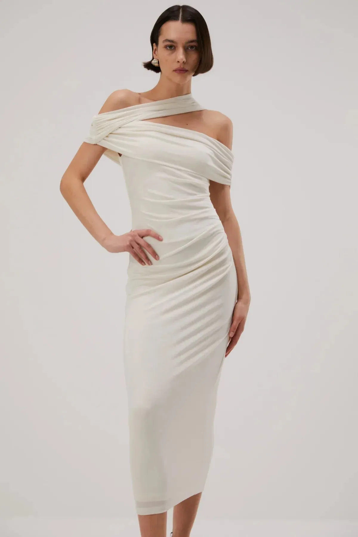 Misha Imani Slinky Jersey Midi Dress - Ivory