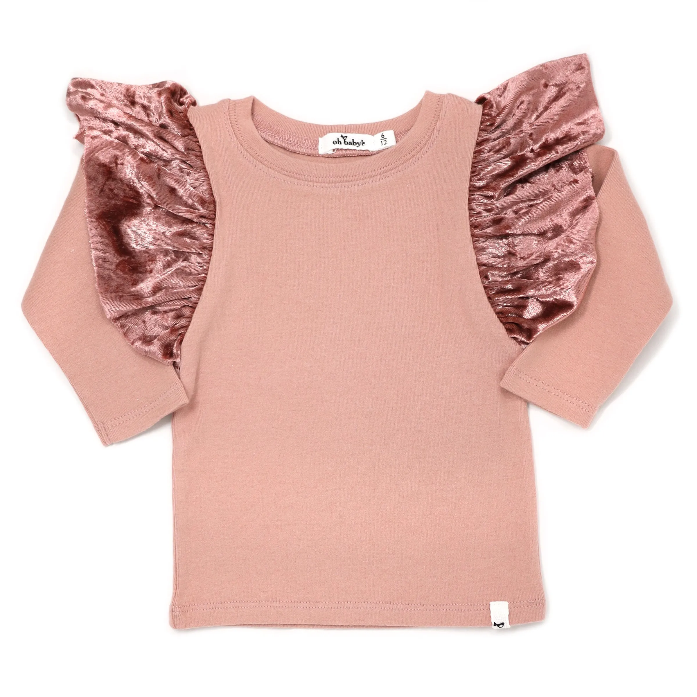 oh baby! Velvet Butterfly Long Sleeve Tee - Dusty Rose