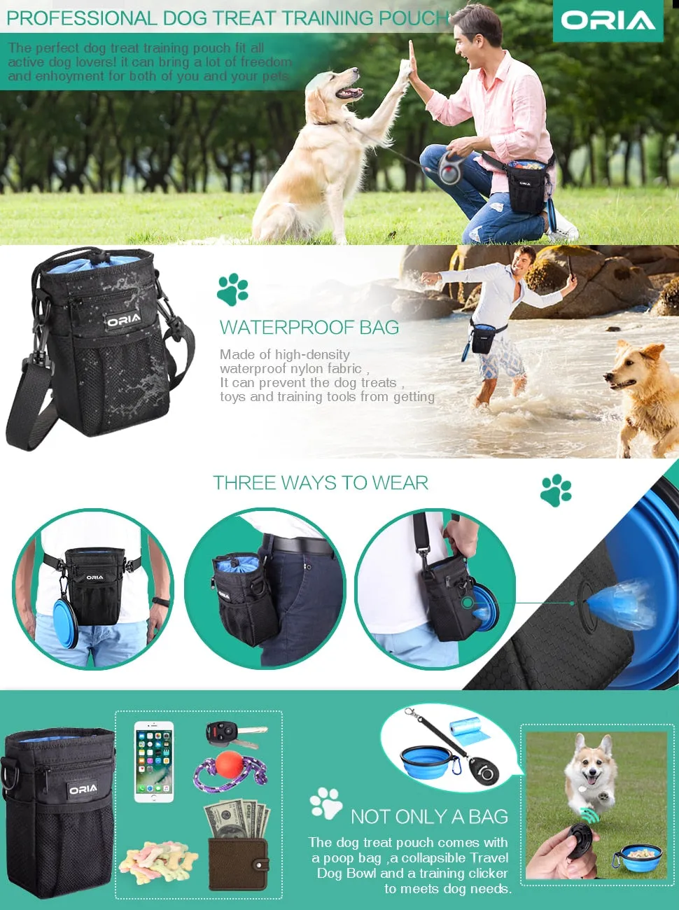 Outdoor Pet Dog Training Pouch / Waist Bag with Adjustable Strap Dog Bowl