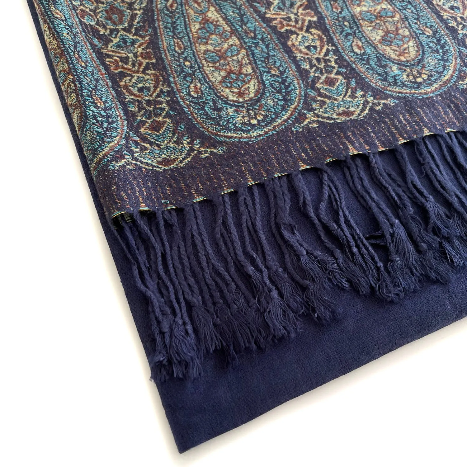 PAISLEY PRINT NAVY BLUE LIGHTWEIGHT PASHMINA SHAWL SCARF