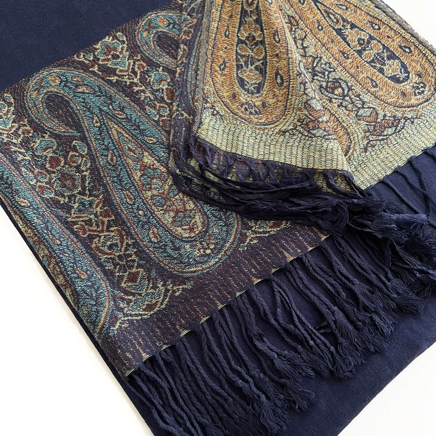 PAISLEY PRINT NAVY BLUE LIGHTWEIGHT PASHMINA SHAWL SCARF