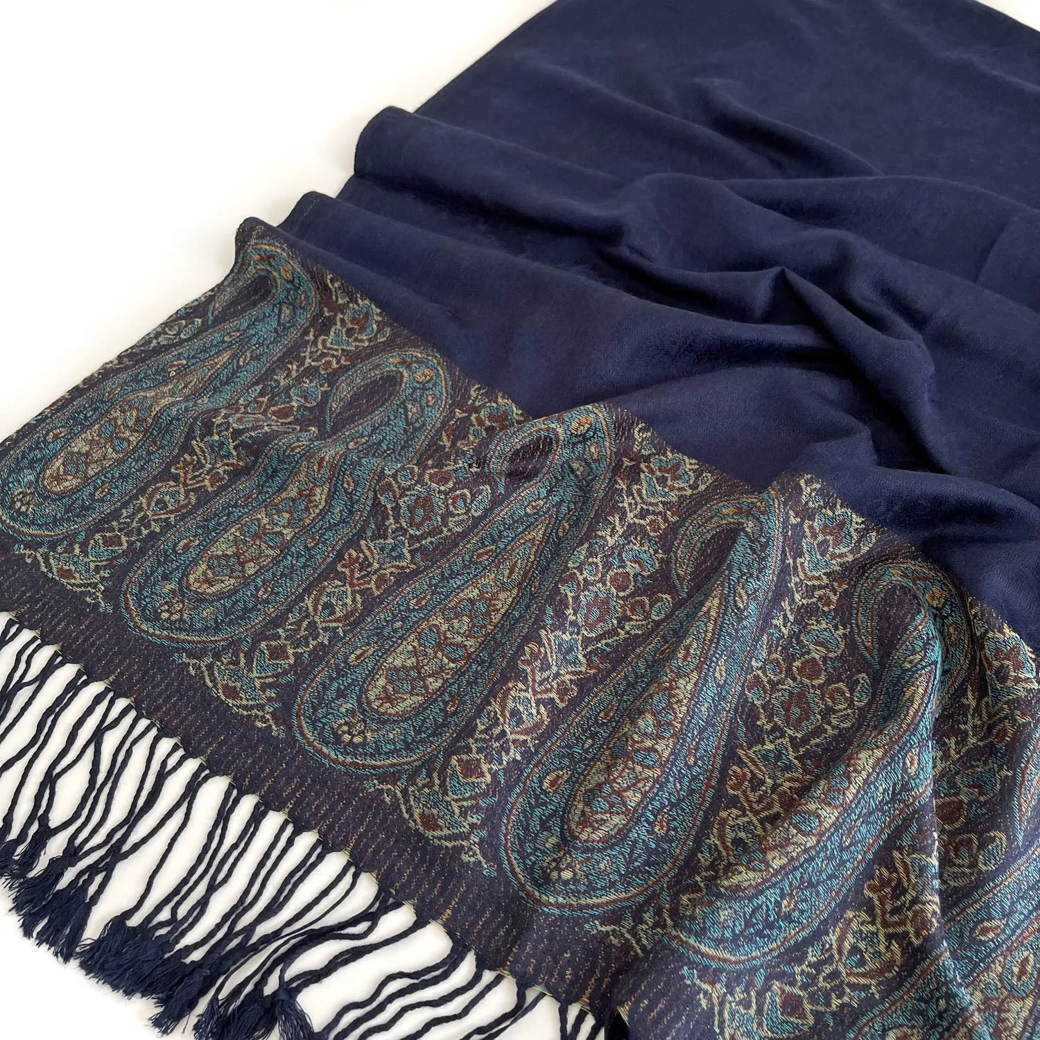 PAISLEY PRINT NAVY BLUE LIGHTWEIGHT PASHMINA SHAWL SCARF