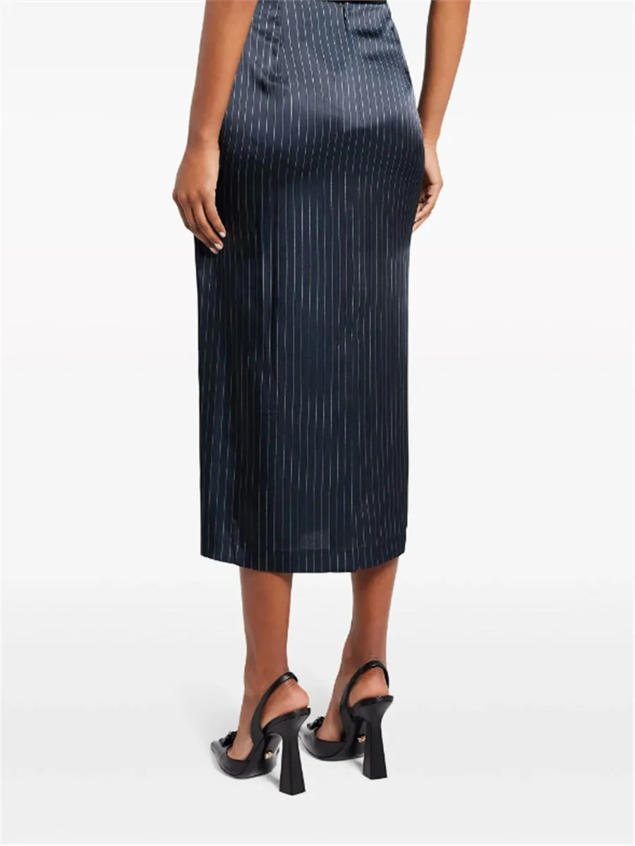 PINSTRIPE-PATTERN PENCIL MIDI SKIRT