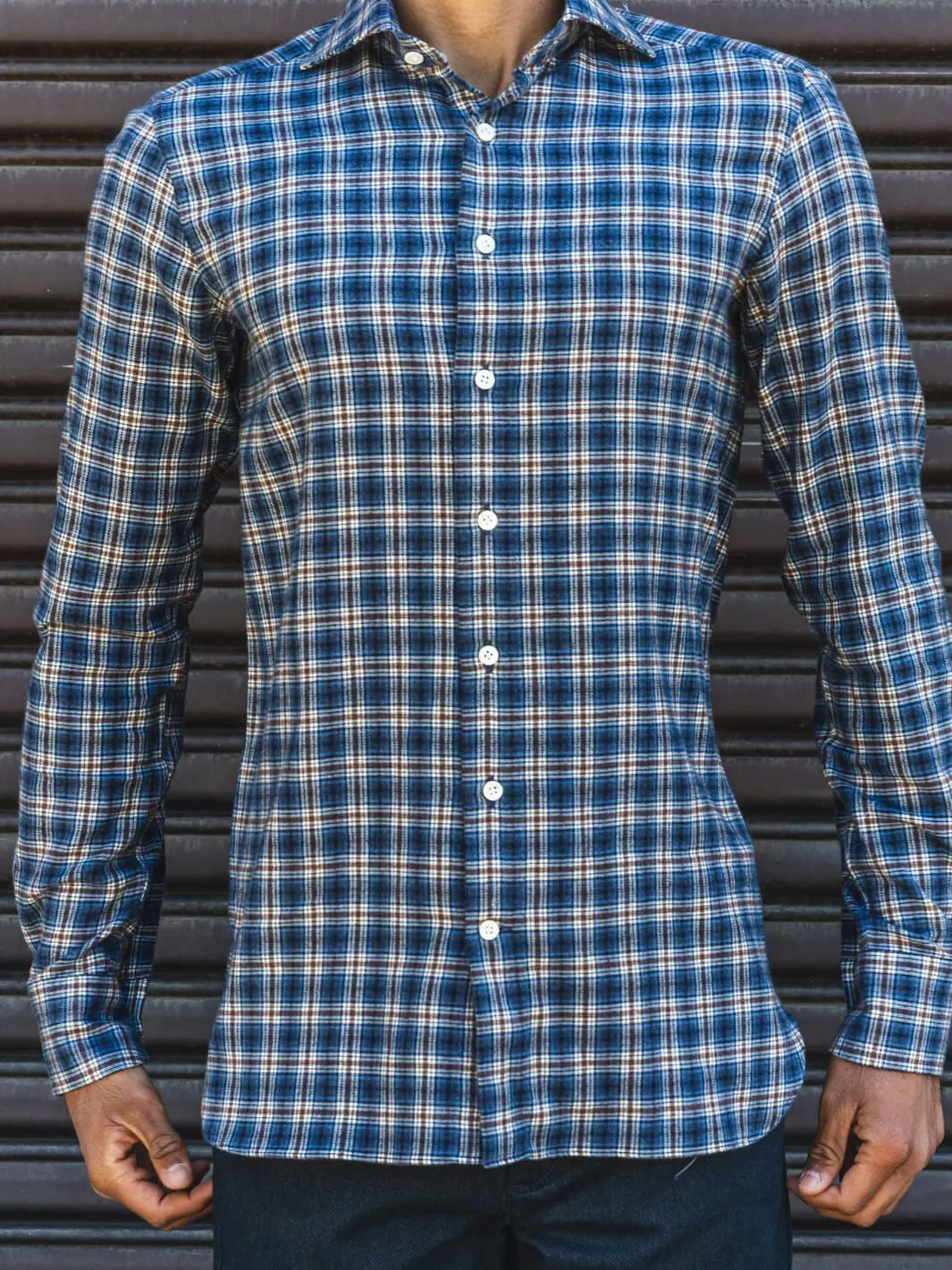 Plaid Flannel Shirt - Blue & Burgundy